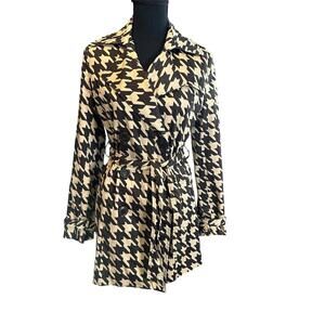 Vertigo Paris Beige Double Breasted Belted Houndstooth Trench Coat S Outdoor